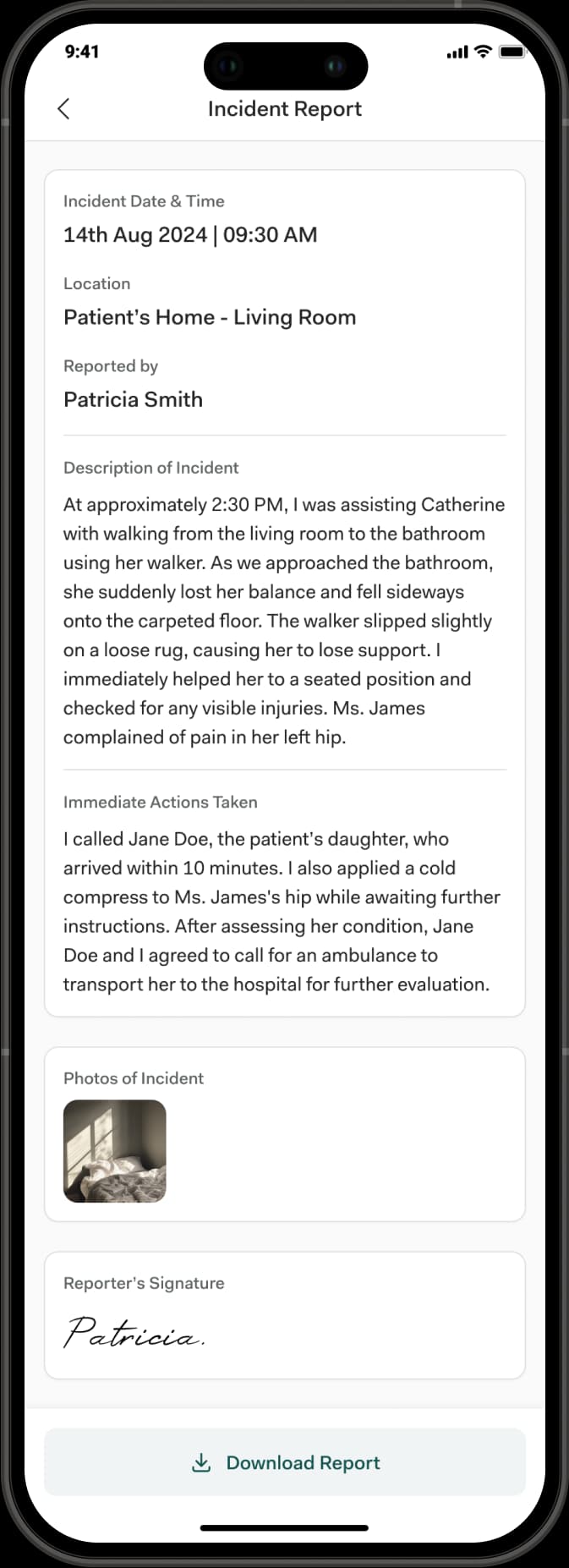 Incident Report screen
