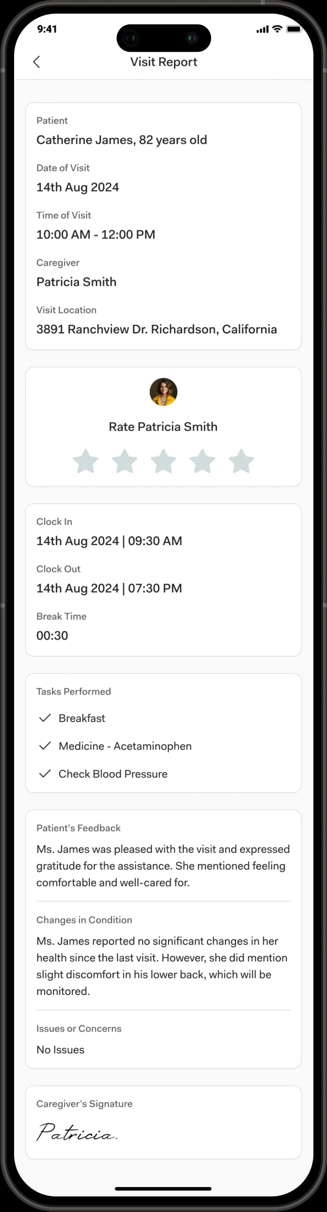 Visit Report screen