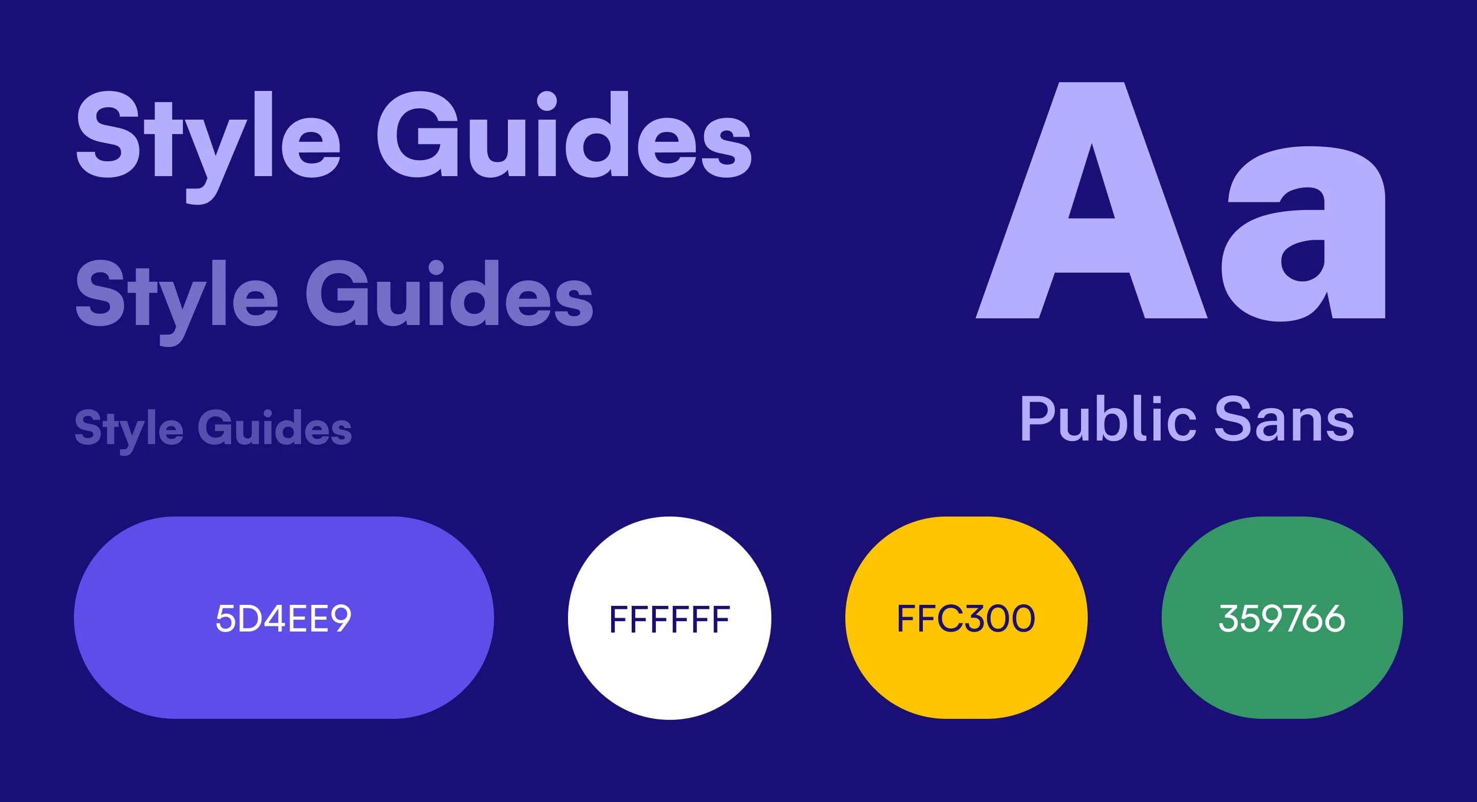 Style guide with Public Sans font and color palette