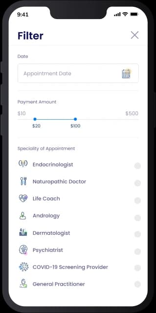 Telemedicine App Filter Screen