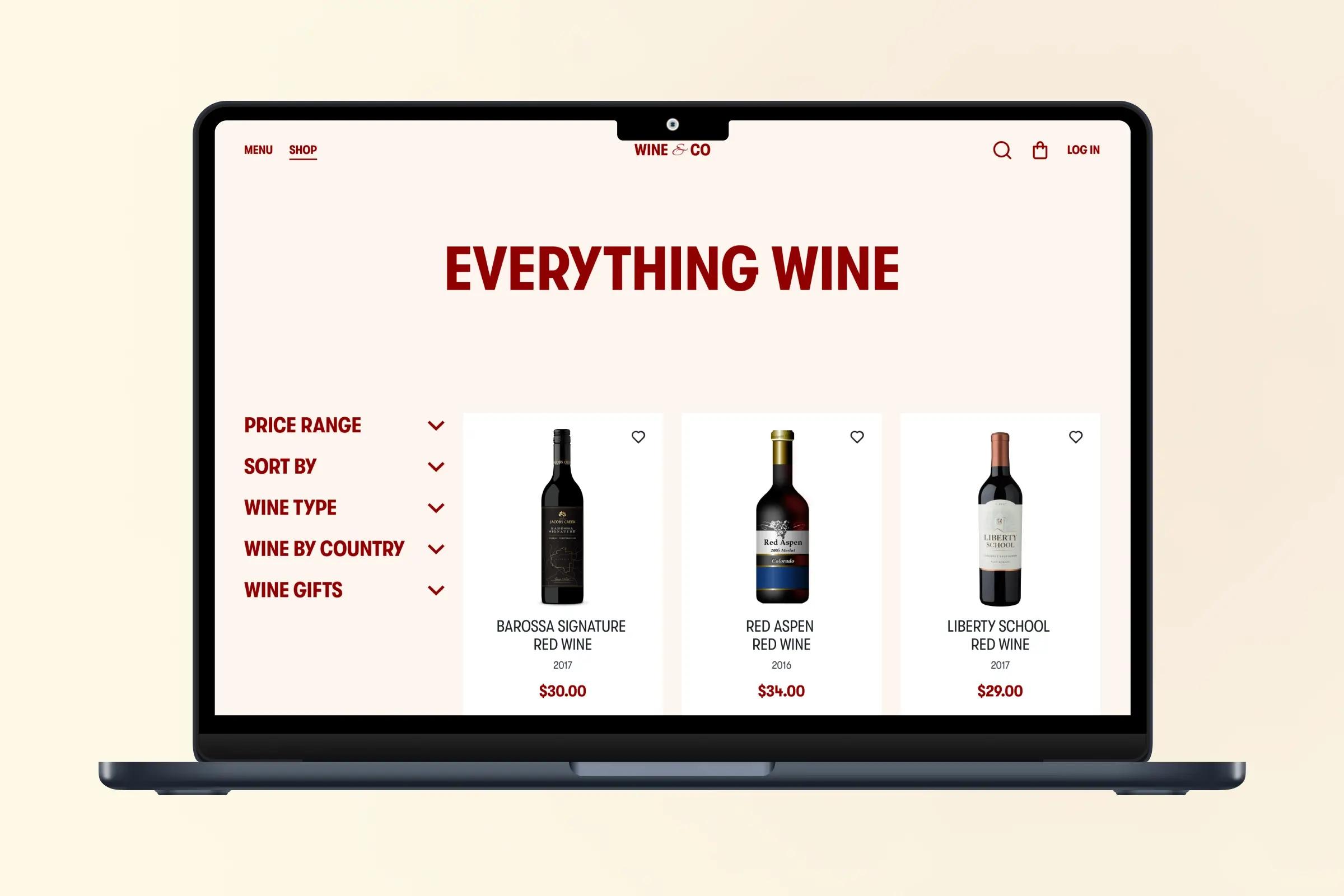 wine delivery website laptop