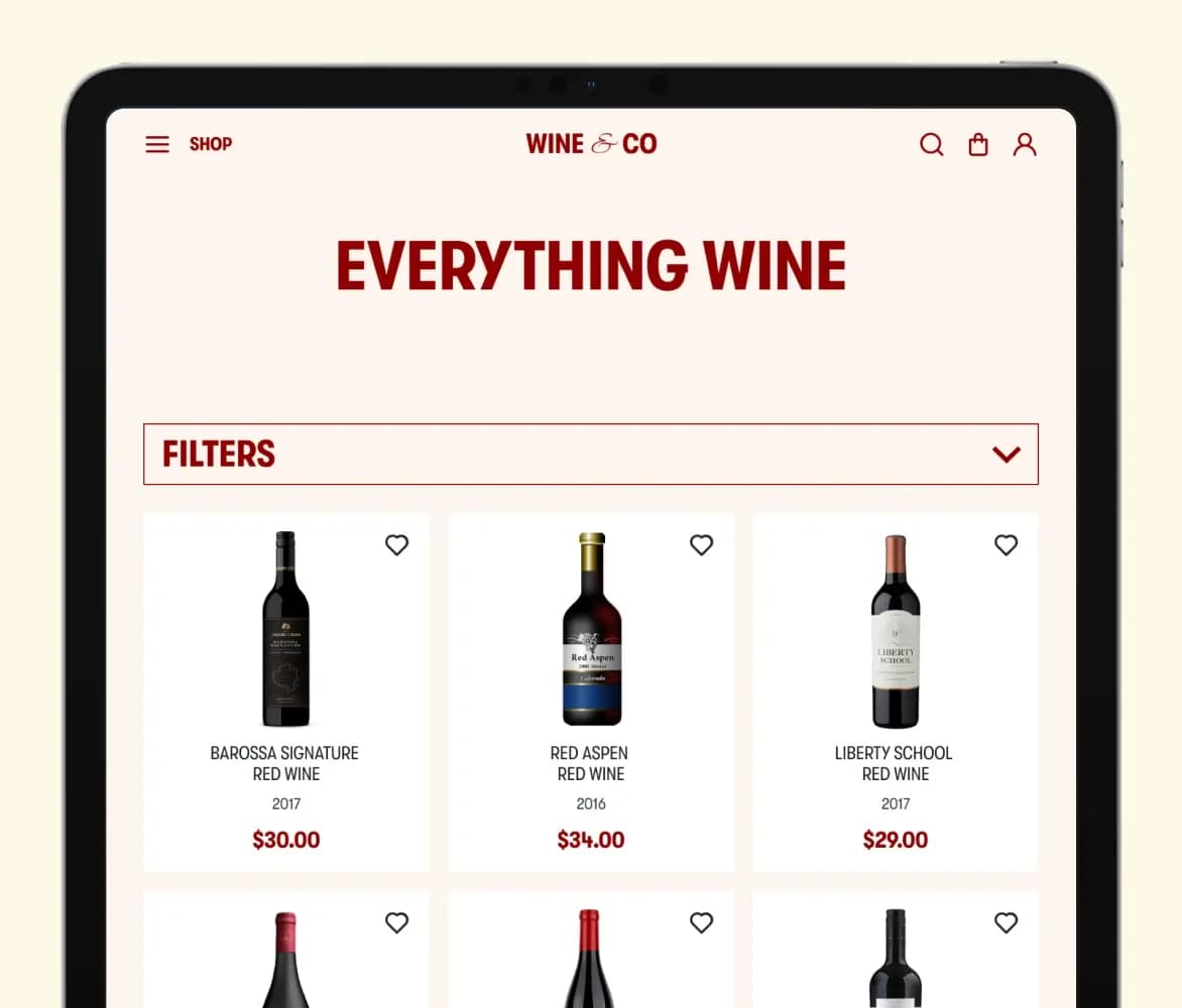 wine delivery website tablet