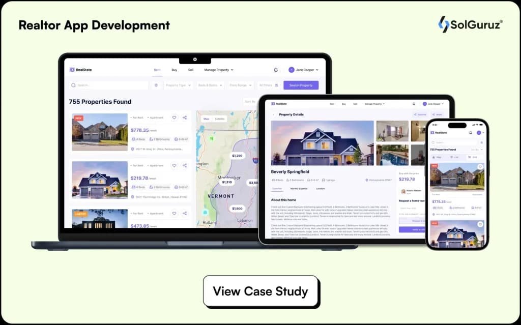 Best real estate app development company portfolio – SolGuruz