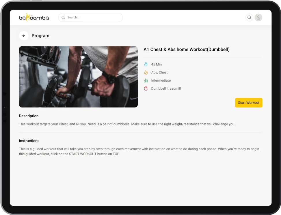 SolGuruz Fitness Portal Program Detail Screen