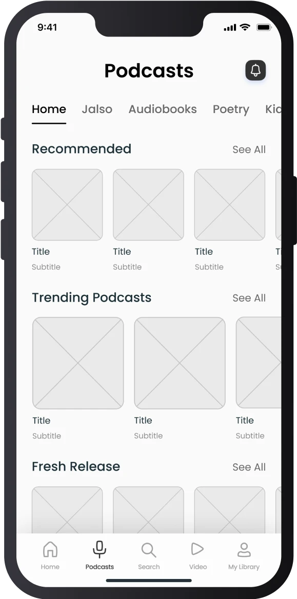 Jalso Wireframes Podcasts Screen