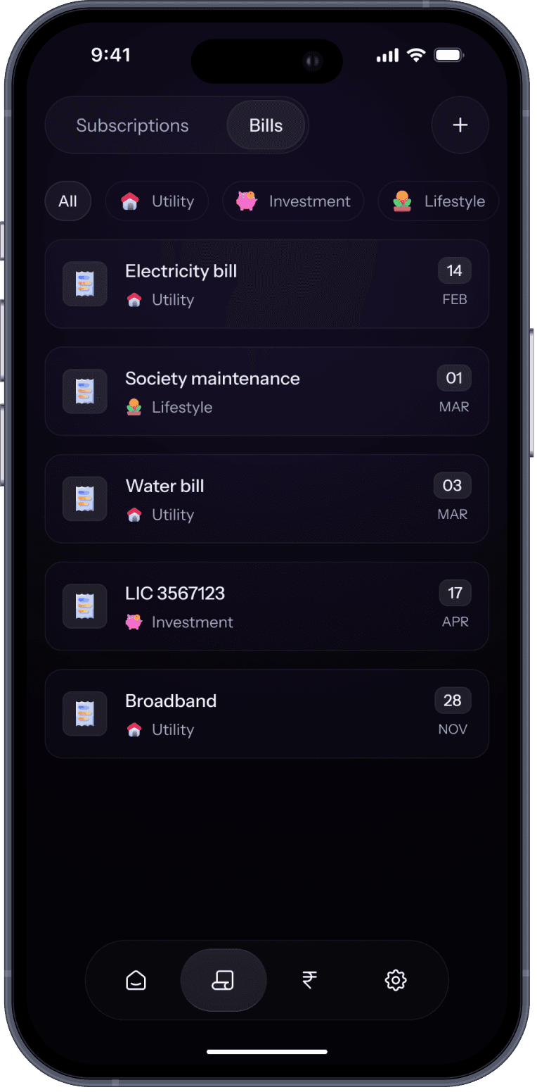 Unsub bills list screen