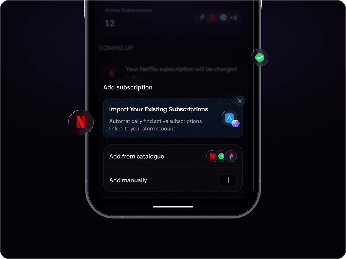 Unsub app add subscription screen on mobile