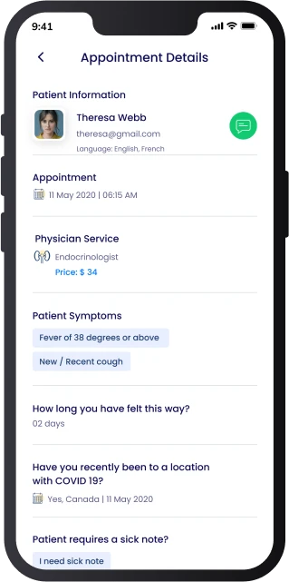 Telemedicine App Appointment Details Screen
