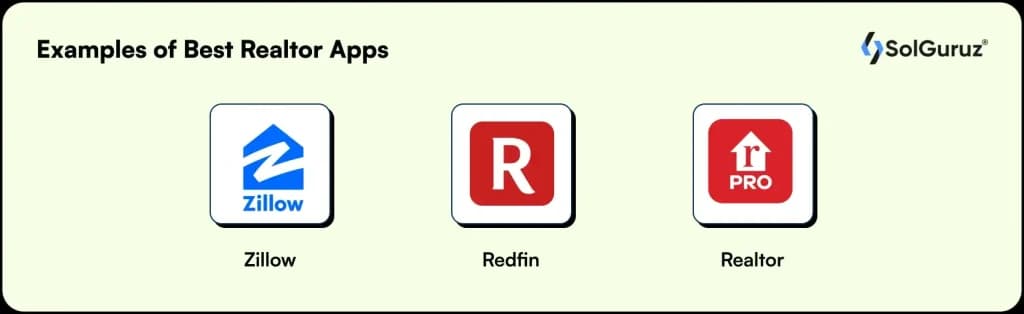 Top realtor apps like Zillow, Redfin, and Realtor for property search.
