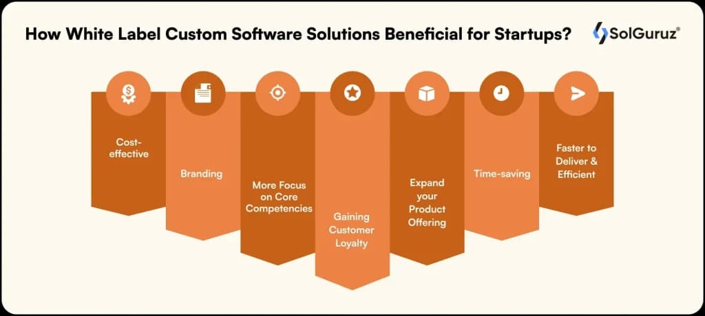 benefits of white label custom software solutions for startups including cost-efficiency, branding, and fast delivery.