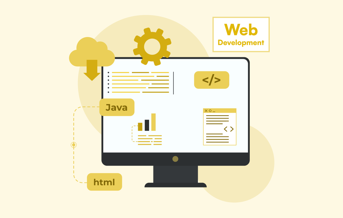 Web development with HTML, Java, cloud integration, and coding tools.