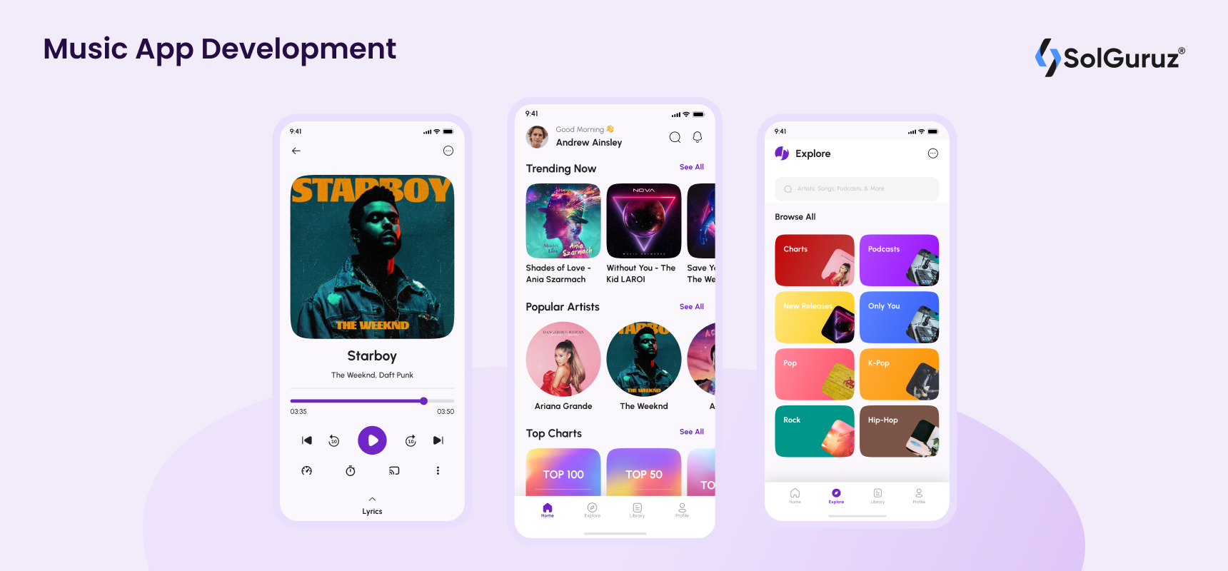 Showcasing music app screens