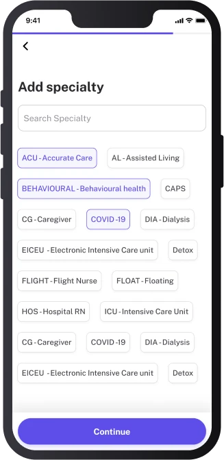 Facility App Add Speciality Screen