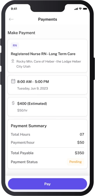 Facility App Payments Screen