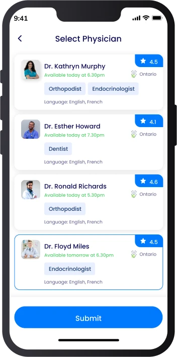 SolGuruz Telemedicine Patient App Solution Search Screen