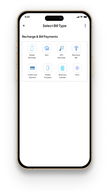 FlexiPe Online App Select Bill Type Screen