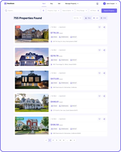 SolGuruz Real Estate Website Portal Property List View